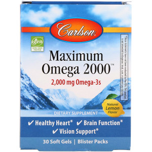 <img alt="Carlson Labs, Maximum Omega 2000, Natural Lemon Flavor, 2,000 mg, 30 Softgels" title="Carlson Labs, Maximum Omega 2000, Natural Lemon Flavor, 2,000 mg, 30 Softgels,088395600203"