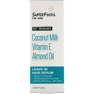 Petal Fresh, Pure, SuperFoods for Hair, Get Drenched Leave-In Hair Serum, Coconut Milk, Vitamin E & Almond Oil, 2 fl oz (60 ml)