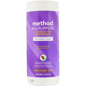 3 PACK of Method, All-Purpose, Naturally Derived Cleaning Wipes, French Lavender, 30 Wet Wipes