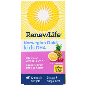 <img alt="Renew Life, Norwegian Gold, Kids DHA, Fruit Punch Flavor, 60 Chewable Softgels" title="Renew Life, Norwegian Gold, Kids DHA, Fruit Punch Flavor, 60 Chewable Softgels,631257157157"