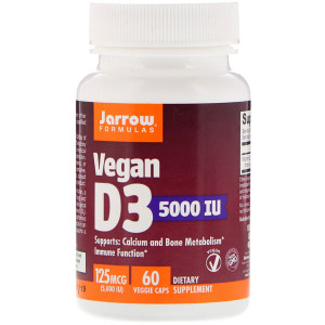 <img alt="Jarrow Formulas, Vegan D3, 125 mcg (5000 IU), 60 Veggie Caps" title="Jarrow Formulas, Vegan D3, 125 mcg (5000 IU), 60 Veggie Caps,790011300106"