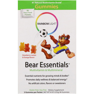 <img alt="Rainbow Light, Bear Essentials, Multivitamin & Multimineral, Gummies, Strawberry, Lemon & Orange Flavors, 30 Packets, 3 Gummies Each" title="Rainbow Light, Bear Essentials, Multivitamin & Multimineral, Gummies, Strawberry, Lemon & Orange Flavors, 30 Packets, 3 Gummies Each,021888120024"
