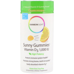 <img alt="Rainbow Light, Sunny Gummies, Vitamin D3 , Lemon Flavor, 1,000 IU, 50 Gummies" title="Rainbow Light, Sunny Gummies, Vitamin D3 , Lemon Flavor, 1,000 IU, 50 Gummies,021888120628"