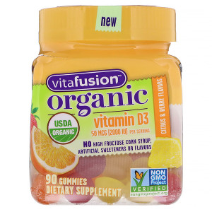 <img alt="VitaFusion, Organic Vitamin D3, Citrus & Berry, 50 mcg (2000 IU), 90 Gummies" title="VitaFusion, Organic Vitamin D3, Citrus & Berry, 50 mcg (2000 IU), 90 Gummies,027917271682"