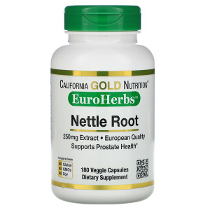 California Gold Nutrition, Nettle Root Extract, EuroHerbs, 250 mg, 180 Veggie Capsules