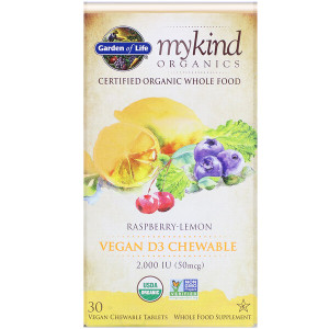 <img alt="Garden of Life, Mykind Organics, Vegan D3, Raspberry-Lemon, 2,000 IU, 30 Vegan Chewable Tablets" title="Garden of Life, Mykind Organics, Vegan D3, Raspberry-Lemon, 2,000 IU, 30 Vegan Chewable Tablets,658010118613"