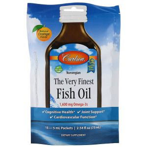 Carlson Labs, The Very Finest Fish Oil, Natural Orange, 1,600 mg, 15 Packets, 5 ml Each