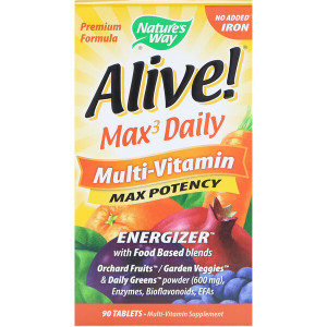 <img alt="Natures Way, Alive! Max3 Daily, Multi-Vitamin, No Added Iron, 90 Tablets" title="Natures Way, Alive! Max3 Daily, Multi-Vitamin, No Added Iron, 90 Tablets,033674149317"