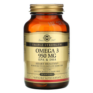 <img alt="Solgar, Triple Strength Omega-3, 950 mg, EPA & DHA, 50 Softgels" title="Solgar, Triple Strength Omega-3, 950 mg, EPA & DHA, 50 Softgels,033984020573"