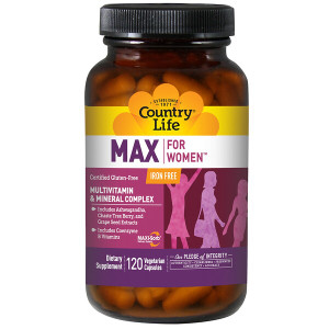 <img alt="Country Life, Max, for Women, Multivitamin & Mineral Complex, Iron Free, 120 Veggie Caps" title="Country Life, Max, for Women, Multivitamin & Mineral Complex, Iron Free, 120 Veggie Caps,015794081241"