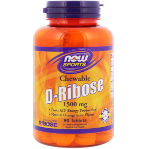 Now Foods, Sports, D-Ribose, Chewable, Natural Orange Juice Flavor, 1,500 mg, 90 Tablets