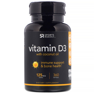 <img alt="Sports Research, Vitamin D3 With Organic Coconut Oil, 5000 IU, 360 Softgels" title="Sports Research, Vitamin D3 With Organic Coconut Oil, 5000 IU, 360 Softgels,023249004363"