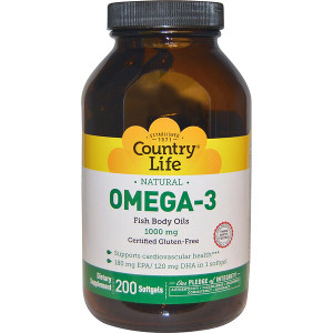 <img alt="Country Life, Omega-3, 1000 mg, 200 Softgels" title="Country Life, Omega-3, 1000 mg, 200 Softgels,015794044987"