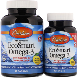<img alt="Carlson Labs, EcoSmart Omega-3, Natural Lemon Flavor, 1,000 mg, 90 + 30 Soft Gels" title="Carlson Labs, EcoSmart Omega-3, Natural Lemon Flavor, 1,000 mg, 90 + 30 Soft Gels,088395018046"