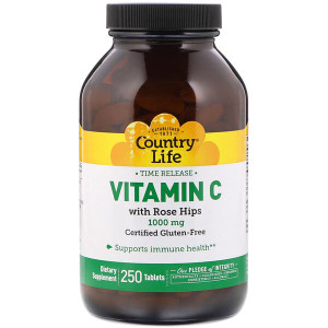 <img alt="Country Life, Vitamin C, with Rose Hips, 1000 mg, 250 Tablets" title="Country Life, Vitamin C, with Rose Hips, 1000 mg, 250 Tablets,015794068730"