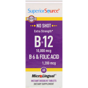 <img alt="Superior Source, Extra Strength B-12, B-6 & Folic Acid, 10,000 mcg / 1,200 mcg, 60 MicroLingual Instant Dissolve Tablets" title="Superior Source, Extra Strength B-12, B-6 & Folic Acid, 10,000 mcg / 1,200 mcg, 60 MicroLingual Instant Dissolve Tablets,076635908103"