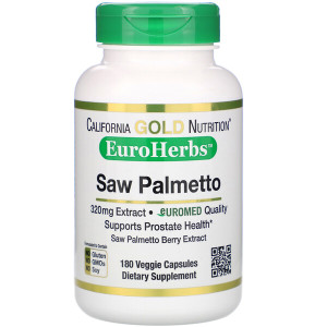 California Gold Nutrition, Saw Palmetto Extract, EuroHerbs, European Quality, 320 mg, 180 Veggie Capsules