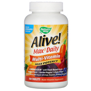 <img alt="Natures Way, Alive! Max3 Daily, Multi-Vitamin, 180 Tablets" title="Natures Way, Alive! Max3 Daily, Multi-Vitamin, 180 Tablets,033674149287"