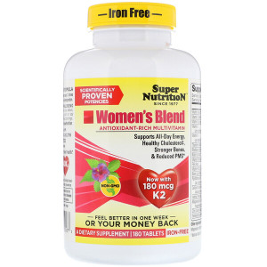 <img alt="Super Nutrition Womens Blend Antioxidant Rich Multi-Vitamin Iron Free - 180 Tablets" title="Super Nutrition Womens Blend Antioxidant Rich Multi-Vitamin Iron Free - 180 Tablets,033739001673"