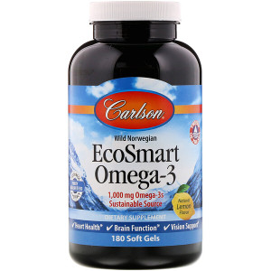 <img alt="Carlson Labs, EcoSmart Omega-3, Natural Lemon Flavor, 1,000 mg, 180 Soft Gels" title="Carlson Labs, EcoSmart Omega-3, Natural Lemon Flavor, 1,000 mg, 180 Soft Gels,088395018022"