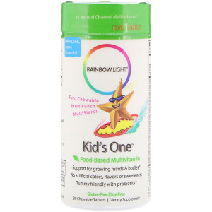 <img alt="Rainbow Light, Kid's One, MultiStars, Food-Based Multivitamin, Fruit Punch, 30 Chewable Tablets" title="Rainbow Light, Kid's One, MultiStars, Food-Based Multivitamin, Fruit Punch, 30 Chewable Tablets,021888109814"