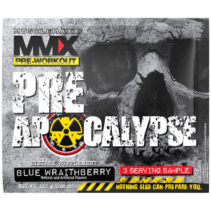 MuscleMaxx, PRE APOCALYPSE, Pre-Workout, Arginine + Taurine + Creatine + Beta-Alanine, Blue Wraithberry, 3 Serving Sample (0.68 oz) (19.2 g)