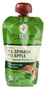 3 PACK of Peter Rabbit Organics Fruit & Veggie Puree Apple, Pea & Spinach -- 4.4 oz