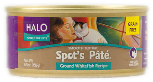 Halo Purely For Pets, Spots Pate For Cats Grain Free,  Ground Whitefish Recipe - 5.5 oz