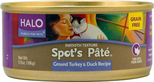 Halo Purely For Pets, Spots Pate for Cats Grain Free,  Ground Turkey & Duck Recipe - 5.5 oz