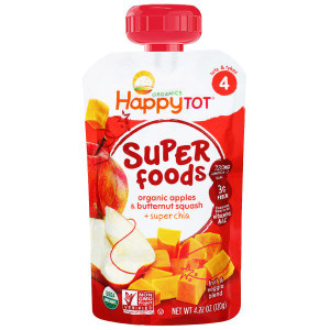 3 PACK OF Happy Family Organics, Happy Tot, Superfoods,  Stage 4, Organic Apples & Butternut Squash + Super Chia, 4.22 oz (120 g)
