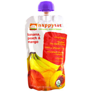 3 PACK OF Happy Family Organics, HappyTot, SuperFoods, Bananas, Peaches & Mangos + Super Chia, 4.22 oz (120 g)