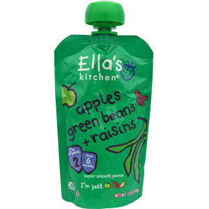 Ellas Kitchen, Apples Green Beans + Raisins, Super Smooth Puree, 3.5 oz (99 g)