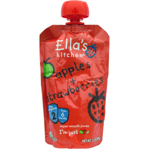 Ellas Kitchen, Apples + Strawberries, Super Smooth Puree, Stage 2, 3.5 oz (99 g)