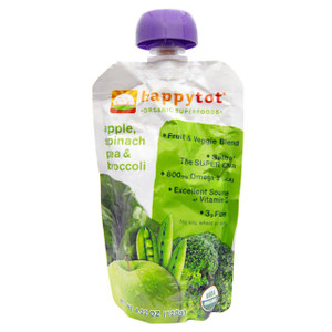 3 PACK of Happy Family Organics, Happytot, Superfoods, Organic Apples, Spinach, Peas & Broccoli + Super Chia, 4.22 oz (120 g)