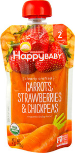 3 PACK of Happy Baby Clrealy Crafted Stage 2 Organic Baby Food Carrots Strawberries & Chickpeas -- 4 oz
