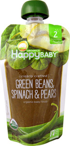 3 PACK of Happy Baby Clearly Crafted Stage 2 Organic Baby Food Green Beans Spinach & Pears -- 4 oz