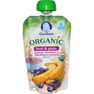 3 PACK of Gerber, Smart Flow  Sitter 2nd Foods, Organic, Banana, Blueberry & Blackberry Oatmeal, 3.5 oz (99 g)