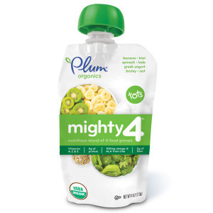 3 PACK of Plum Organics, Tots, Mighty 4, 4 Food Group Blend, Banana, Kiwi, Spinach, Greek Yogurt, Barley, 4 oz (113 g)