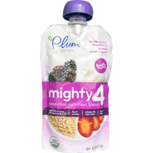 3 PACK of Plum Organics, Tots, Mighty 4, 4 Food Group Blend, Apple, Blackberry, Purple Carrot, Greek Yogurt, Oat, 4 oz (113 g)