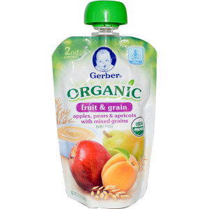 Gerber, 2nd Foods, Organic, Baby Food, Fruit & Grain, Apples, Pears & Apricots with Mixed Grains, 3.5 oz (99 g)