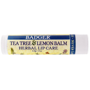 3 PACK of Badger Company, Organic, Tea Tree & Lemon Balm Herbal Lip Care, .15 oz (4.2 g)