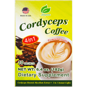3 PACK of Longreen, 4 in 1 Cordyceps Coffee, 10 Sachets, 6.4 oz (182 g)