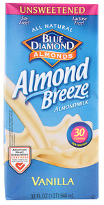 3 PACK of Blue Diamond Almond Breeze Almondmilk Unsweetened Vanilla -- 32 fl oz