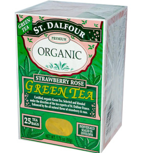 St. Dalfour, Organic, Green Tea, Strawberry Rose, 25 Tea Bags, 1.75 oz (50 g)