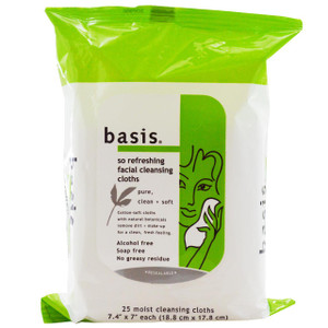 Basis, So Refreshing Facial Cleansing Cloths, Alcohol Free, 25 Moist Cleansing Cloths (5 PACK)