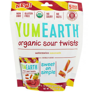 3 PACK OF YumEarth, Organic Sour Twists, Watermelon Lemonade, 5 Snack Packs, 0.7 oz (19.8 g) Each