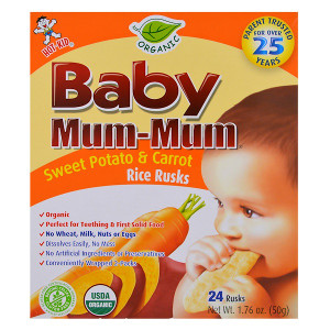 3 PACK of Hot Kid, Baby Mum-Mum, Organic Sweet Potato & Carrot Rice Rusks, 24 Rusks, 1.76 oz (50 g) Each