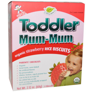 3 PACK of Hot Kid, Toddler Mum-Mum, Organic Rice Biscuits, Strawberry, 12 Packs, 2.12 oz (60 g)
