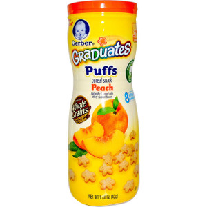 3 PACK of Gerber, Puffs Cereal Snack, Crawler, 8+ Months, Peach, Crawler, 1.48 oz (42 g)