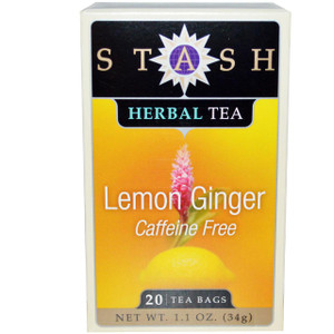 3 PACK OF Stash Tea, Premium, Lemon Ginger Herbal Tea, Caffeine Free, 20 Tea Bags, 1.1 oz (34 g)